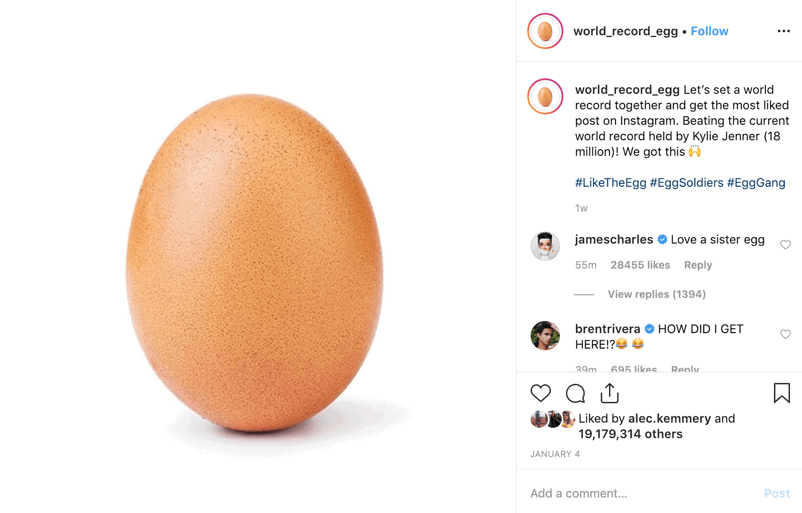 This picture that now has the top spot. Credit: world_record_egg/Instagram