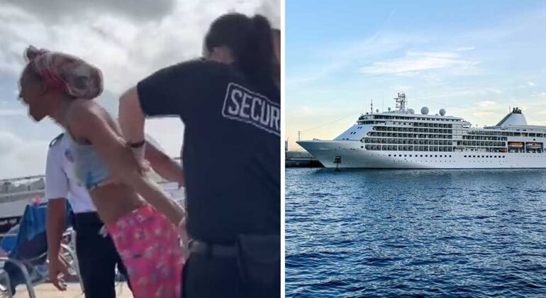 Video Shows Woman Struggling With Security Before Going Off Cruise Ship Into The Ocean